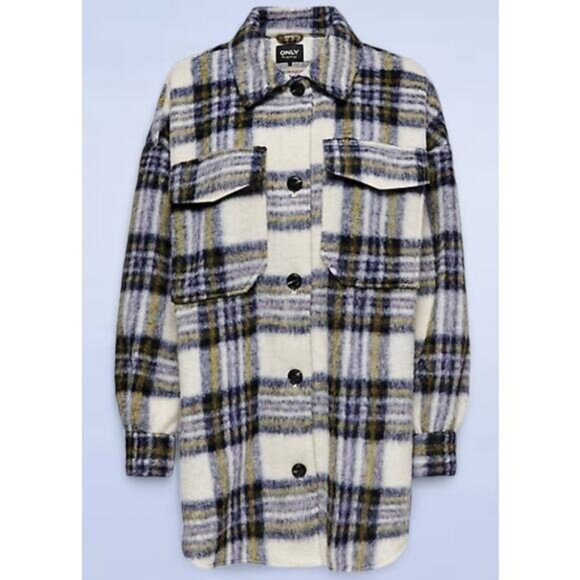 Only Sweaters - ONLY Rosa Long Plaid Shacket - Size Large
